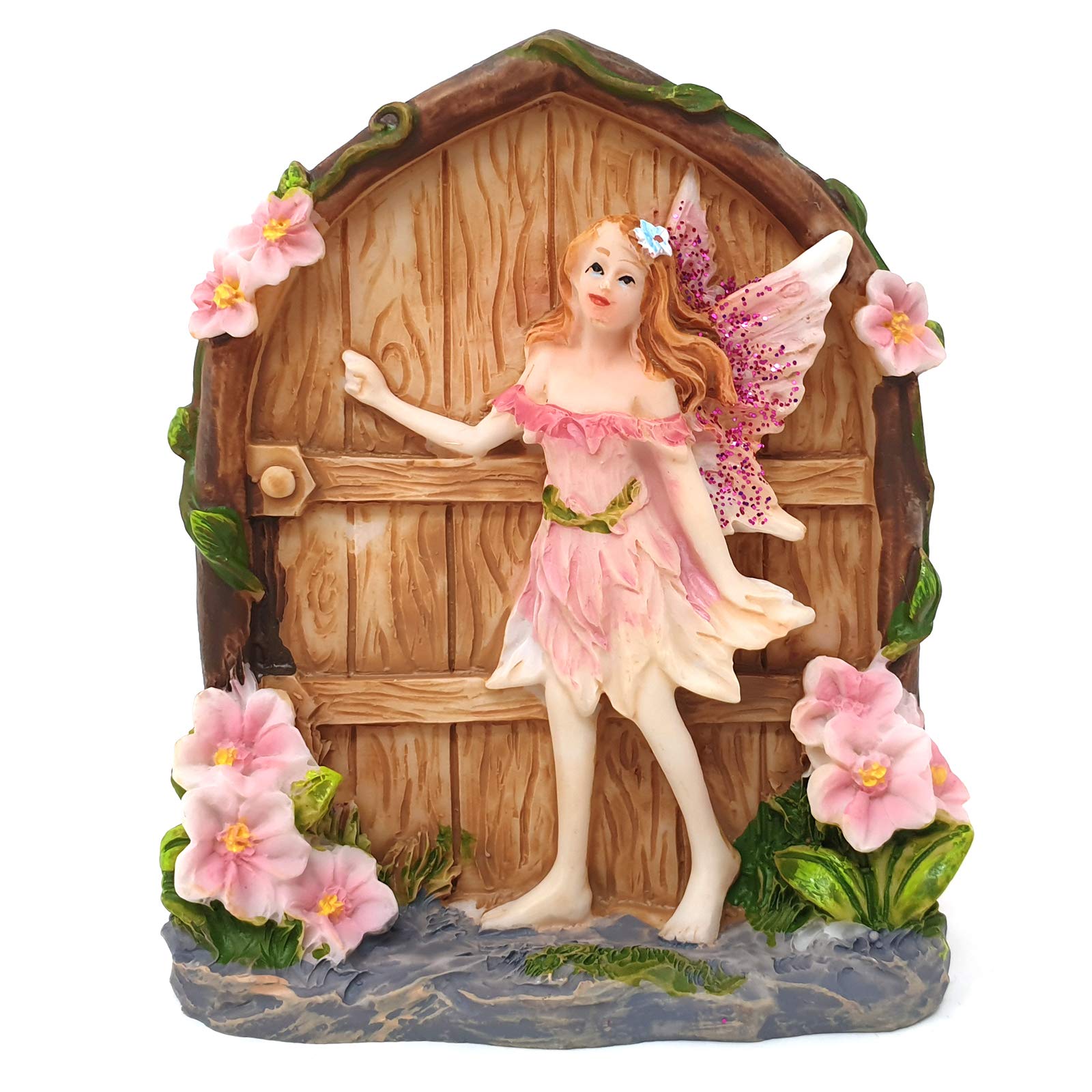 Spirit of Equinox Colourful Miniature Fairy Door Sparkly Glitter Home and Garden Figurine Ornament (Pink)