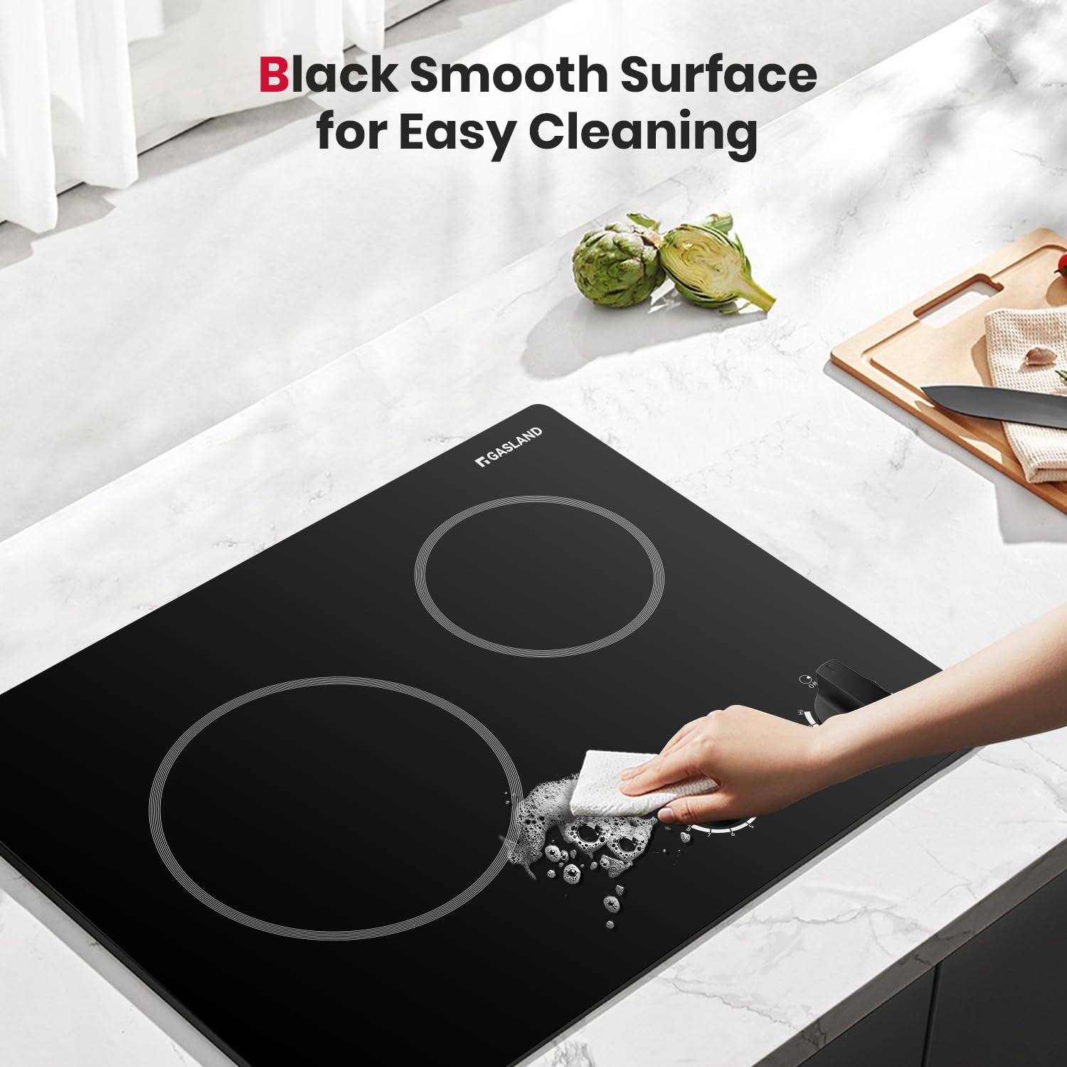 GASLAND Apartment Electric Cooktop 2 Burners, 21 Inch Built in Radiant Glass Stove Top, UL Certified, 3700W Ceramic Electric Stovetop, 9 Heating Levels, Knobs Control, Instant Heating Up, 240V