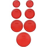 Pyrex (2) 7202-PC 1-Cup, (2) 7200-PC 2-Cup, (2) 7201-PC 4-Cup, & (1) 7402-PC 6/7-Cup Poppy Red Lids - Made in USA