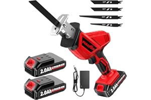FULLYEA Reciprocating Saw Cordless, 0-3500SPM Power Reciprocating Saw with 2*2000mAh Battery & 4 Saw Blades, Tool-Free Blade Change, Variable Speed Reciprocating Saws for Woods/Metal/Plastic Cutting