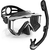 Greatever Snorkel Set Pano 3 Window Snorkel Mask Adult, Panoramic Wide View, Anti-Fog Scuba Diving Mask, Anti-Leak Snorkel Goggles Dry Top Snorkel, Professional Snorkeling Gear for Adults