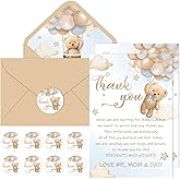 Whaline Bear Baby Shower Thank You Cards 24 Pack Watercolor Bear Greeting Cards with Envelopes Stickers Cute Cartoon Blank Note Cards for Gender Reveal Party Supplies, 4 x 6 Inch