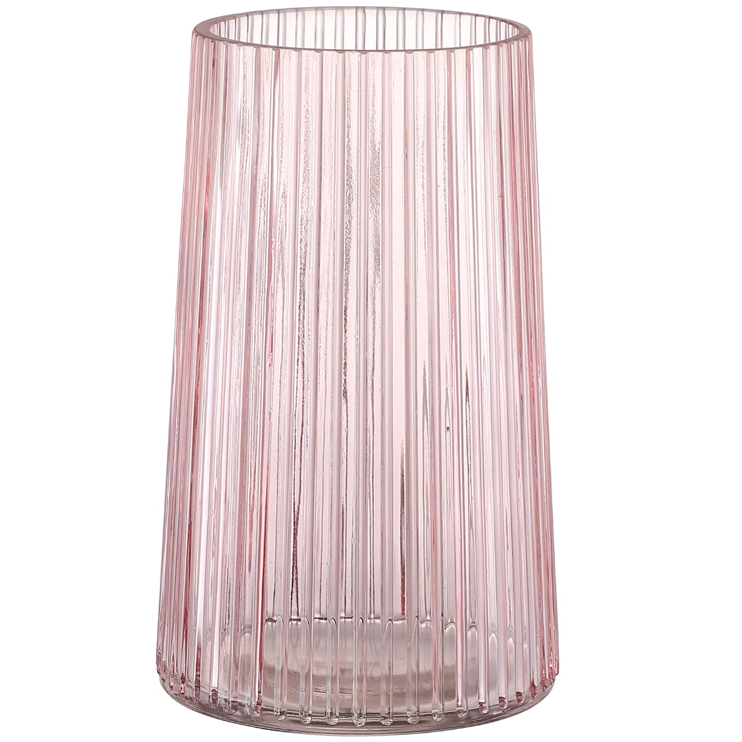 Photo 1 of MARTAGE Pink Glass Vase for Flower, Flower Vase for Bouquet, Modern Glass Vases, Ribbed Vases for Living Room, Bedroom, Dining Table, Office, Wedding, Centerpieces, 8 Inches