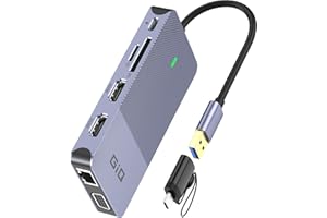 USB Docking Station GIQ USB C HUB USB 3.0 to Dual HDMI VGA Adapter Triple Display USB C Laptop Docking Station Dual Monitor HDMI Splitter Extender Compatible with MacBook M1 M2 USB Dock-Grey