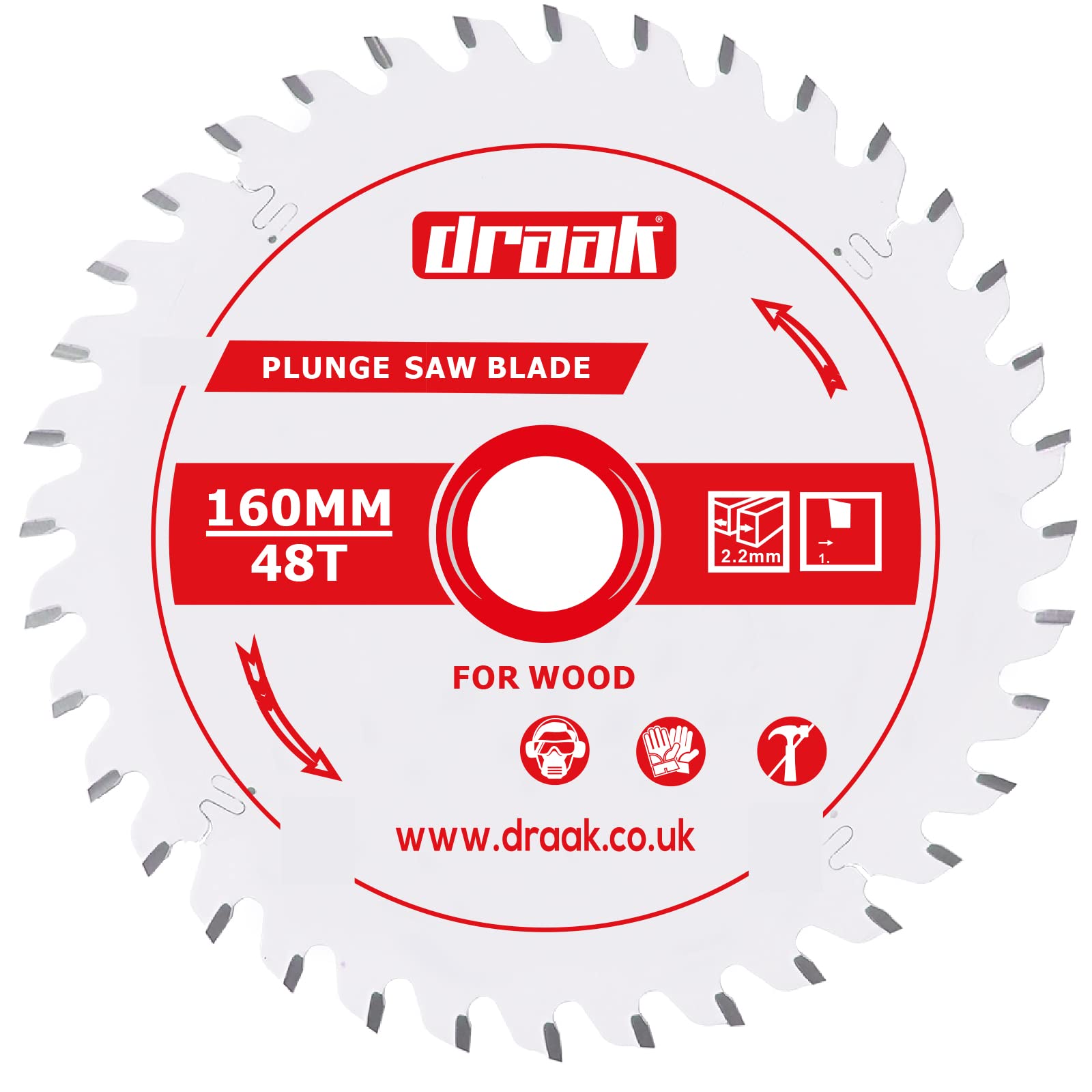 DRAAK 160mm x 20mm x 2.2mm Bore 48 Tooth Track Circular Saw Blade Fits Festool TS55 TSC55 Teflon Coated Premium Quality With Reducing Ring, Wood Cutting, Sheet Materials (160mm x 20mm x 48T)