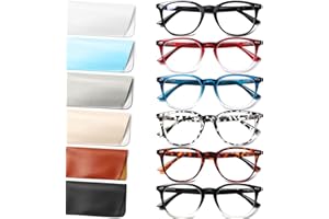 Henotin 6 Pack Reading Glasses for Women Men Blue Light Blocking Stylish Computer Readers with Leather Case