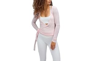 JEAAMKSSER Ballet Tie Wrap Top for Women Long Sleeve Cover Up Yoga Pilates Workout Warp Shirts