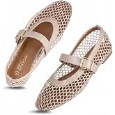EMMA NEW YORK Mesh Ballet Flats for Women | Breathable Fishnet Upper, Buckle Strap, Mary Jane, Ballet Flat Shoes