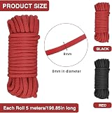 metagio 2 Pack 8MM Thick Cotton Rope 5M Rolls Black Red All Purpose Soft Twisted view 2