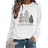 ASTANFY Merry Christmas Sweatshirt for Women Plaid Holiday Long Sleeve Tree Pullover Lightweight Shirt