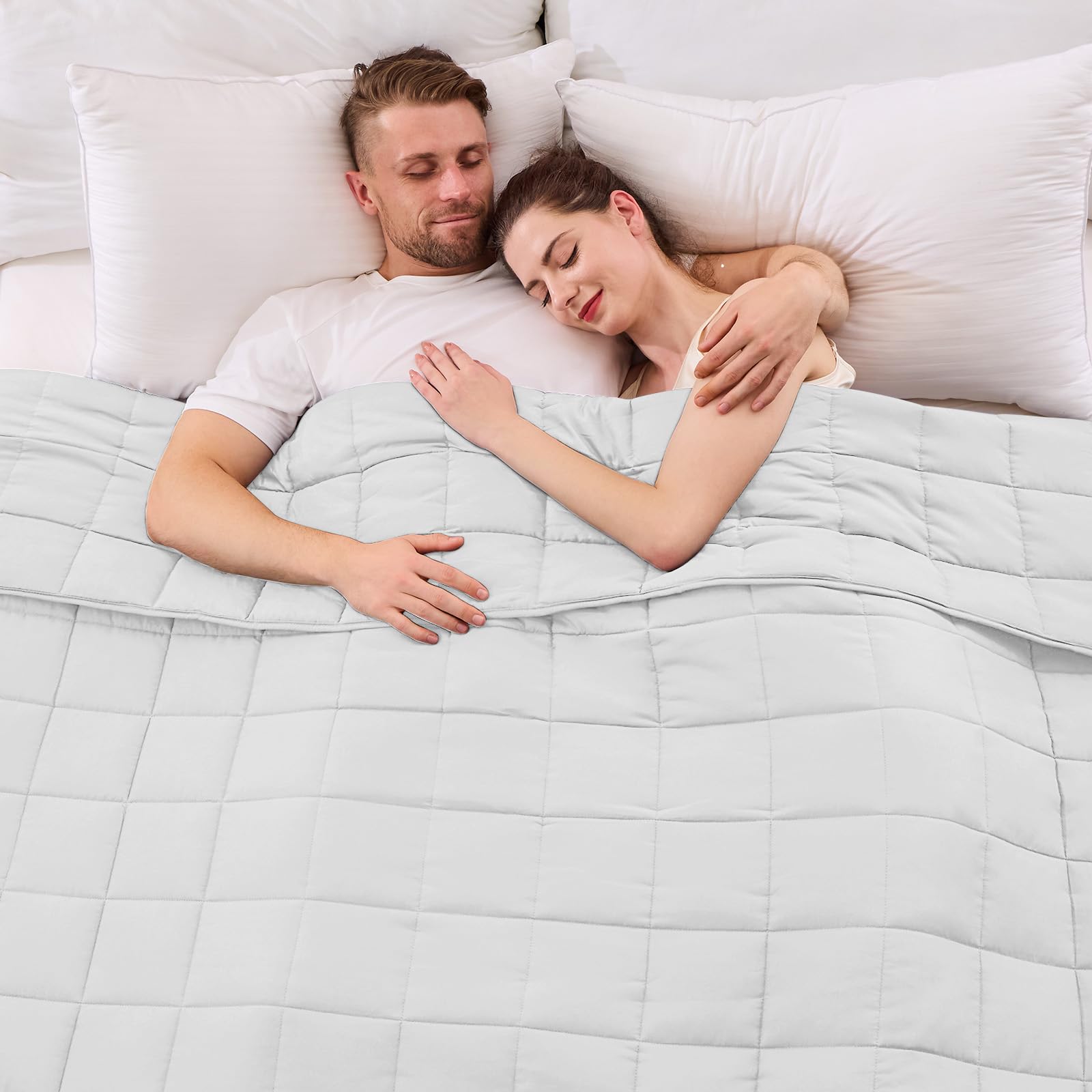 Photo 1 of yescool Weighted Blanket for Adults (25 lbs, 88” x 104”, White) Cooling Heavy Blanket for Sleeping Perfect for 240-260 lbs, King Size Breathable Blanket with Premium Glass Bead