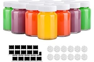 HINGWAH 12 Pack 2 OZ Glass Shot Bottles With Caps, 60 ML Empty Wellness Juice Bottles, Reusable Clear Glass for Homemade Beve