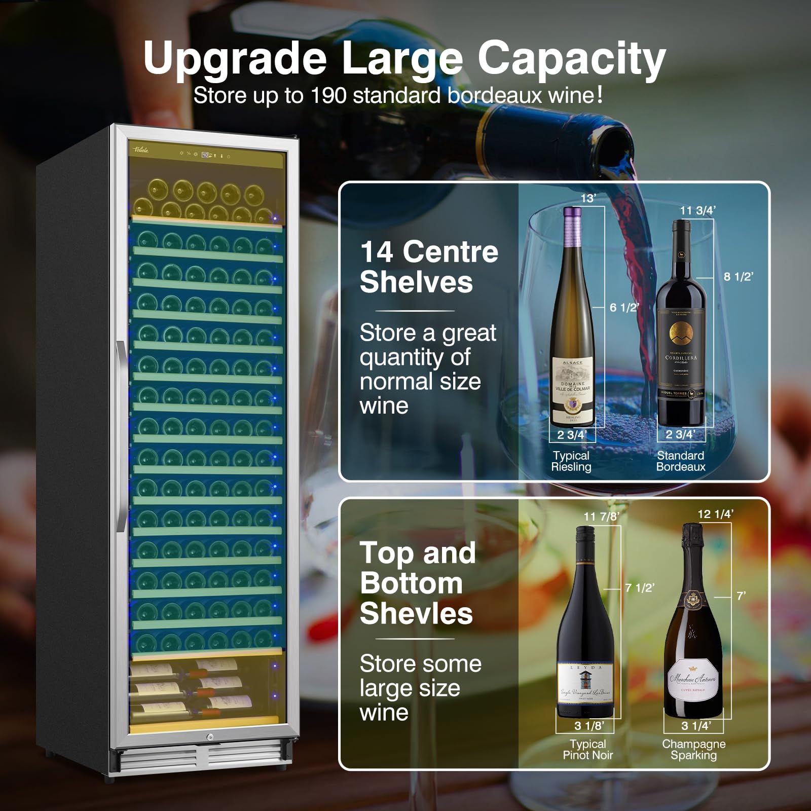 Velieta Upgraded 190 Bottles Wine Cooler Refrigerator,24 Inch Wide Wine Fridge with Professional Temperature Control System, Freestanding or Built-in installation, Quiet Operation