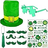 LENOAPHYS St Patricks Day Accessories for Women St Pattys Accessories Decorations Party Favor Packs Bulk Hat Green Beard Tie Glasses Tattoo Stickers