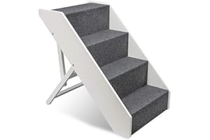 Arf Pets Wood Dog Stairs, 4 Levels Height Adjustment Wide Pet Steps, Foldable, White