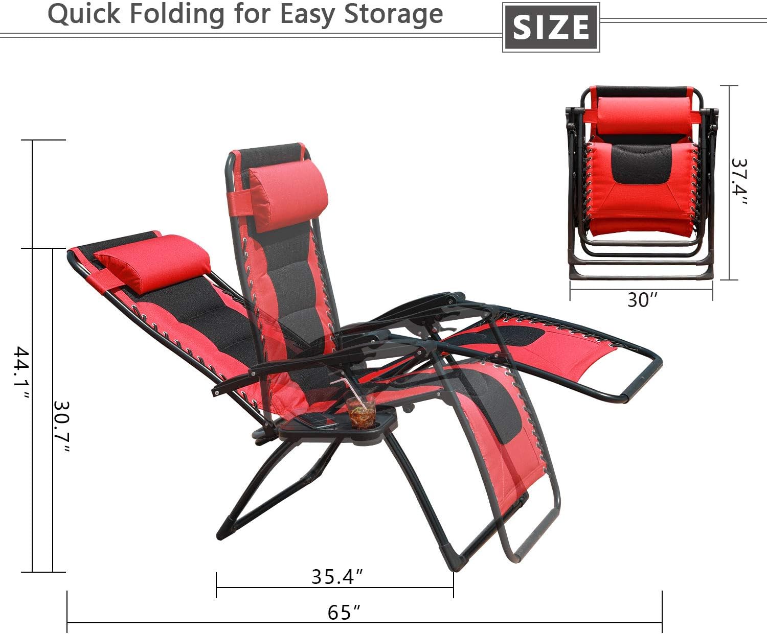 GOLDSUN Oversized Padded Zero Gravity Reclining Chair Adjustable Patio Lounge Chair with Cup Holder for Outdoor Beach Porch,Swimming Pool (Red): Furniture & Decor