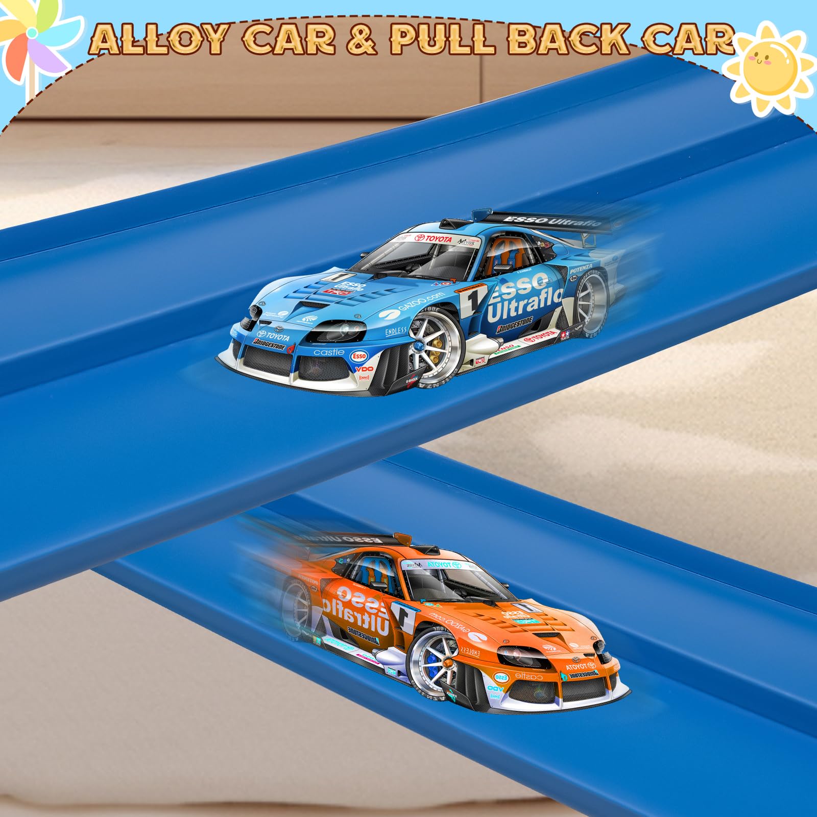 Flex Track 15 Ft Starter Set, Flexible Race Car Ramp Track for Ages 3 & Up with Suction Cups Compatible with Hot Wheels and Diecast 1/64th Cars