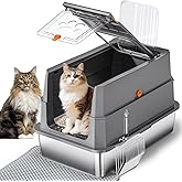 Stainless Steel Litter Box with Lid, 155° Flip Top XL Covered Enclosed Metal Cat Litter Box with Mat & Scoop, High Sided Encl