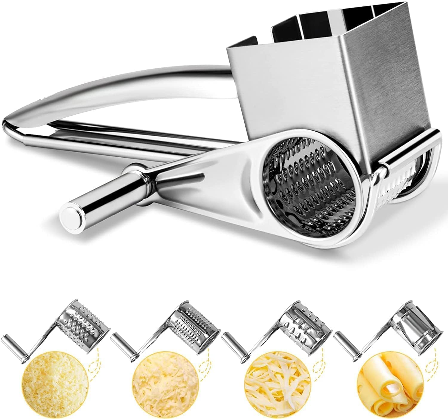 Photo 1 of Rotary Cheese Grater with Handle – Stainless Steel Manual Cheese Shredder Cutter Grinder with 4 Interchangeable Blades for Cheese, Vegetables