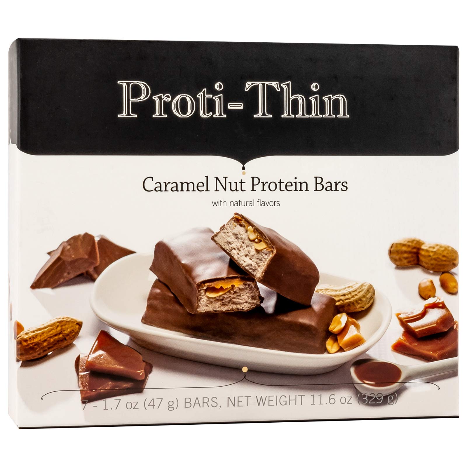 Proti-ThinCaramel Nut High Protein Bar, High-Fiber Pre-workout Bars, 15g Protein, Low Fat, Low Sugar, No Gluten Ingredients, Ideal Protein Compatible, Aspartame Free, 1 Pack of 7 Servings