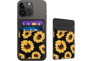 Yiyahu Self Adhesive Card Holders for Back of Phone, Leather RFID Phone Wallet Pockets Stick On, Credit Card Holders Sleeve for Phone Case Compatible with Most of Smartphones,Sunflower