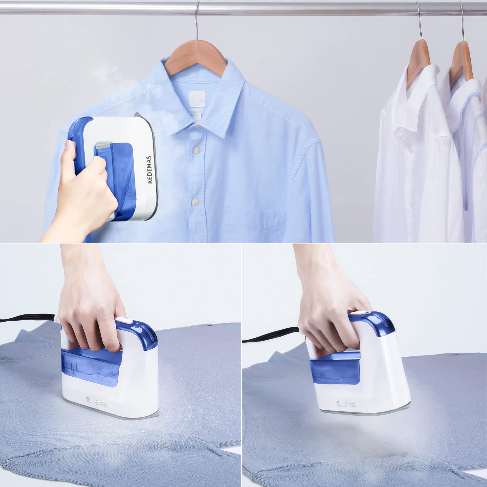 KEDEMAS Portable Steamer iron for Clothes, 1300W Mini Handheld Clothes Steamer, Horizontal, Vertical and Dry Ironing, Travel Garment Steamers for Travelling, Home, Office, ONLY FOR 120V
