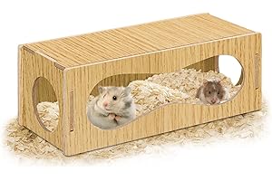 JINZHENHONG Wooden Hamster Hideout, Hamster Tunnels and Tubes with Three Holes, Hamster Accessories for Real Hamsters and Guinea Pig (Large)