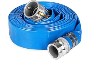 TONBEY 2" ID × 50 ft Pool Backwash Hose, Heavy Duty PVC Water Discharge Pump Hoses, Reinforced Lay Flat Discharge Pump Hose with Aluminum Camlock C and E Fittings for Swimming Drain Pools and Clean Filters