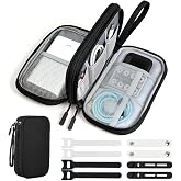 Woyinger Double Layer Electronics Organizer, Travel Tech Pouch, Black | Water-resistant Oxford fabric with padded lining. 8 compartments organize 3ft+ cords and chargers. Includes 8 cable ties.
