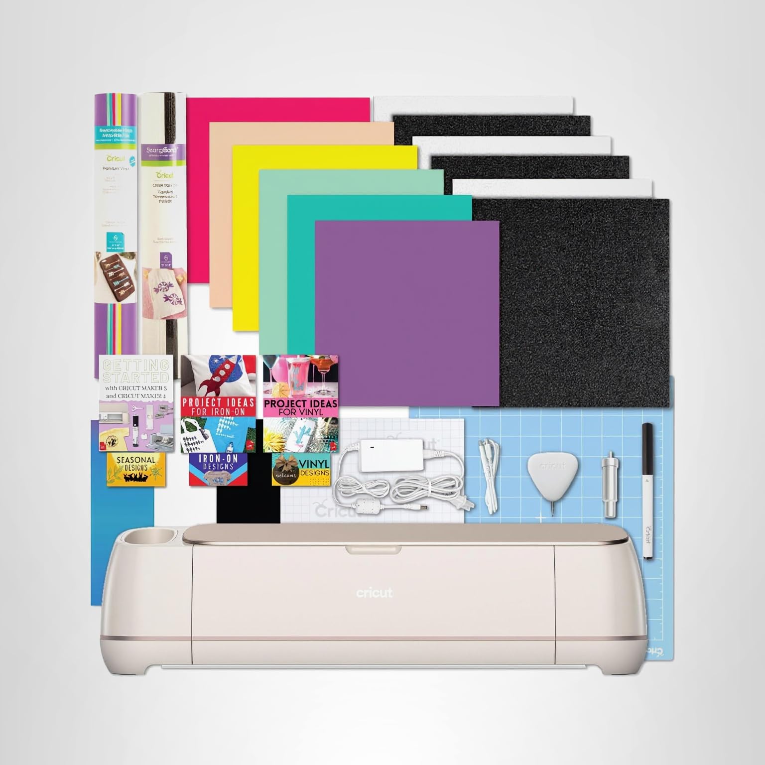 Cricut Maker 4 Machine with Vinyl and Iron-On Bundle - Beginner Friendly Craft Cutting Machine Set with Essential Materials, HTV and Adhesive Vinyl Variety Pack- DIY Decor Projects, Apparel and Decals