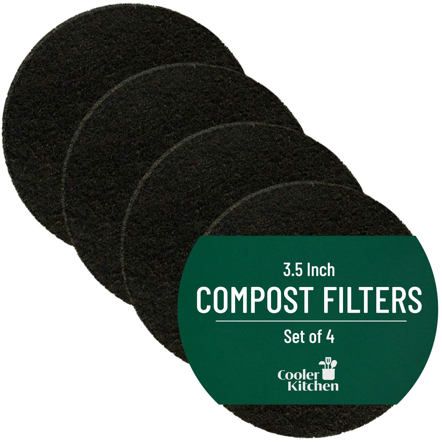 Cooler Kitchen 4 Pack Activated Charcoal Filter for Kitchen Compost Bin | 9.5 cm Activated Carbon Filter Replacement Set | Odour Absorbing Compost Filters for Recycle Bins