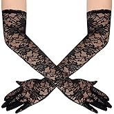 Brimekichio Lace Gloves Women, Tea Party Long Elegant Opera Lace Gloves Costume Floral Pattern Arm Elbow Length - 18.9in