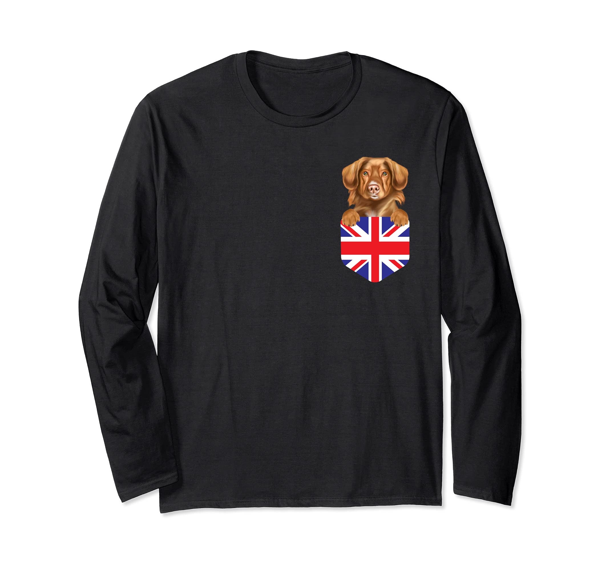 United Kingdom Flag Duck Tolling Retrievers Dog In Pocket Long Sleeve T-Shirt