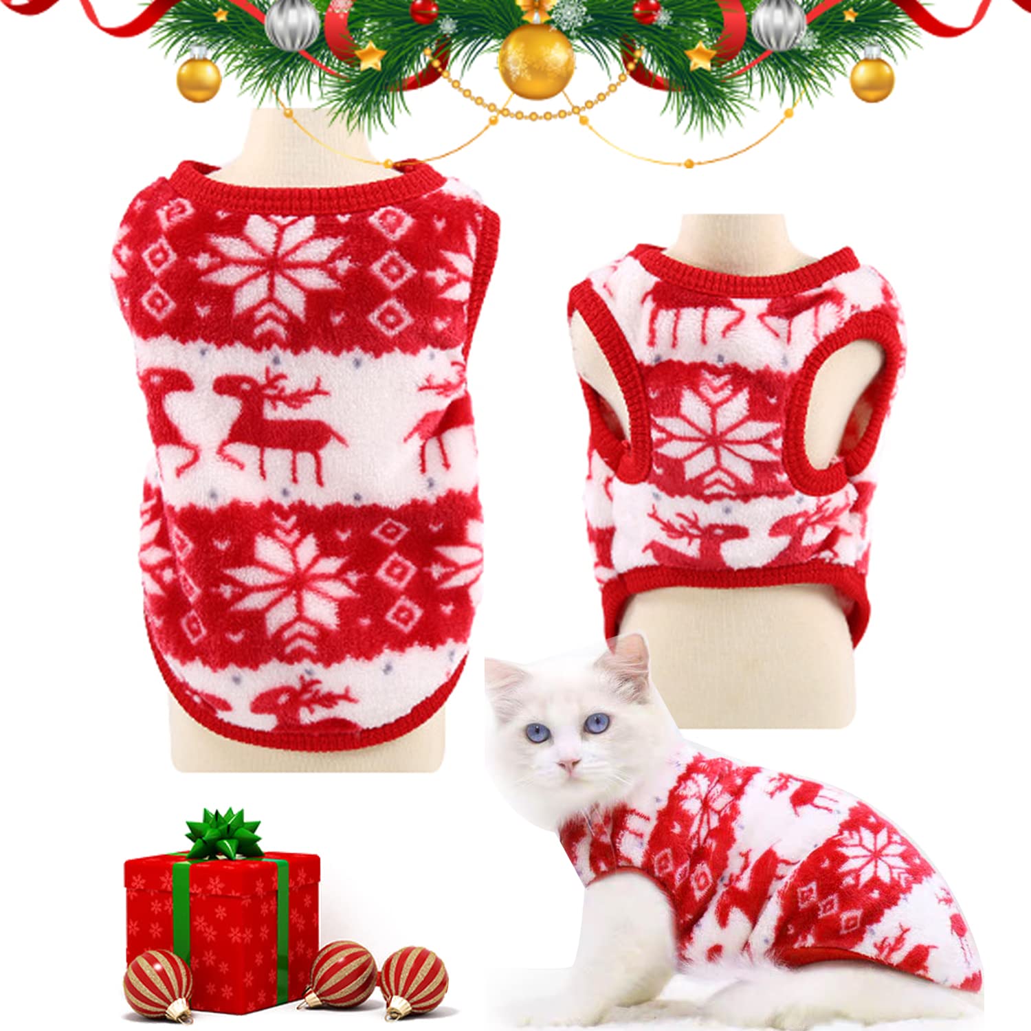 Christmas Snowflake Elk Pattern Pet Clothes,Cat Dog Christmas Outfit, Small Medium Dogs Cats Costumes, New Year Clothing Accessories for Small Pet Cat Dog (Snowflake-XS)