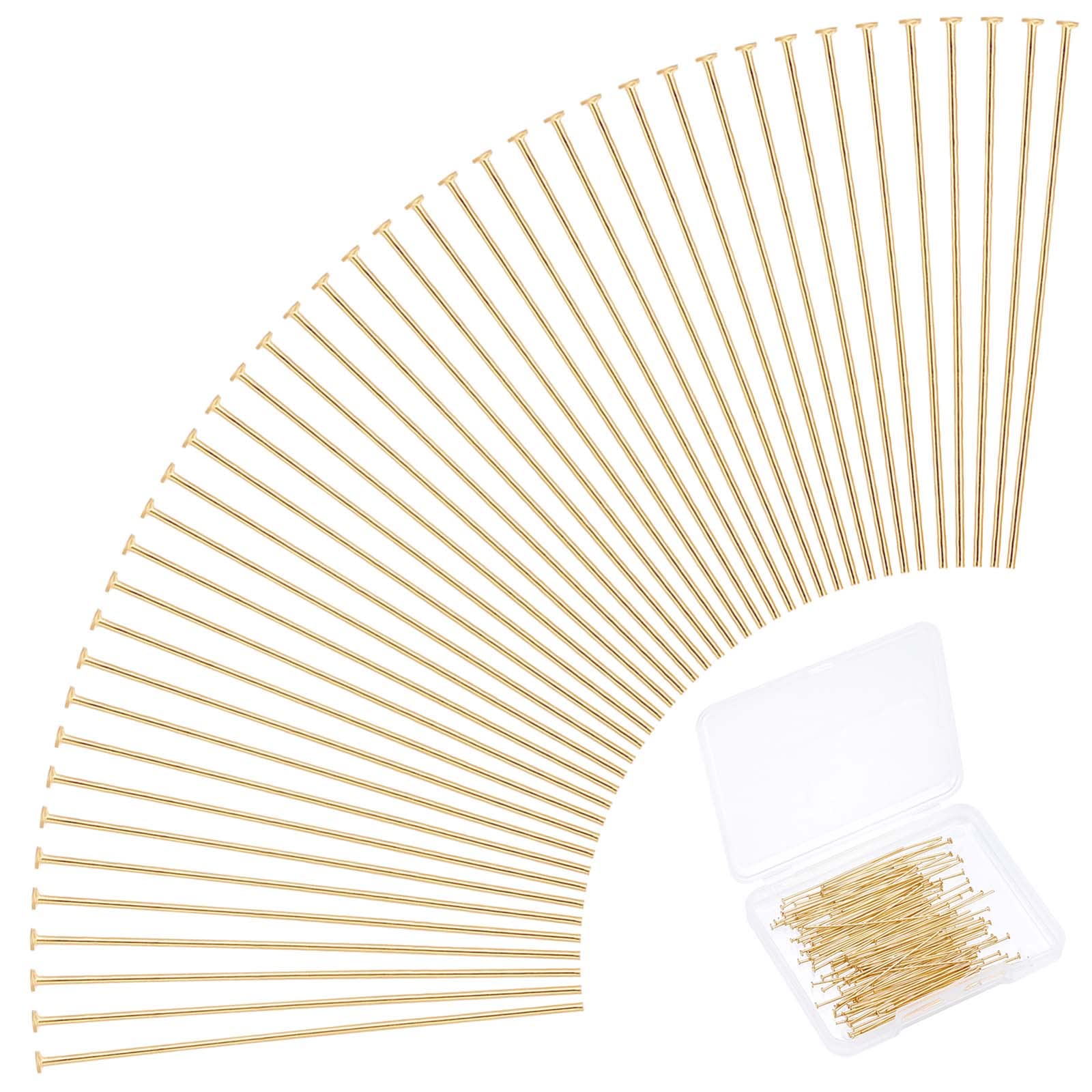 PH PandaHall Jewelry Pins 304 Stainless Steel, 100pcs 35mm/1.3" 24K Gold Plated Flat Head Pins 23 Guage/0.6mm Beading Pin Bendable Wire Pin for Earring Pendant Bracelet Necklace Jewelry DIY Craft