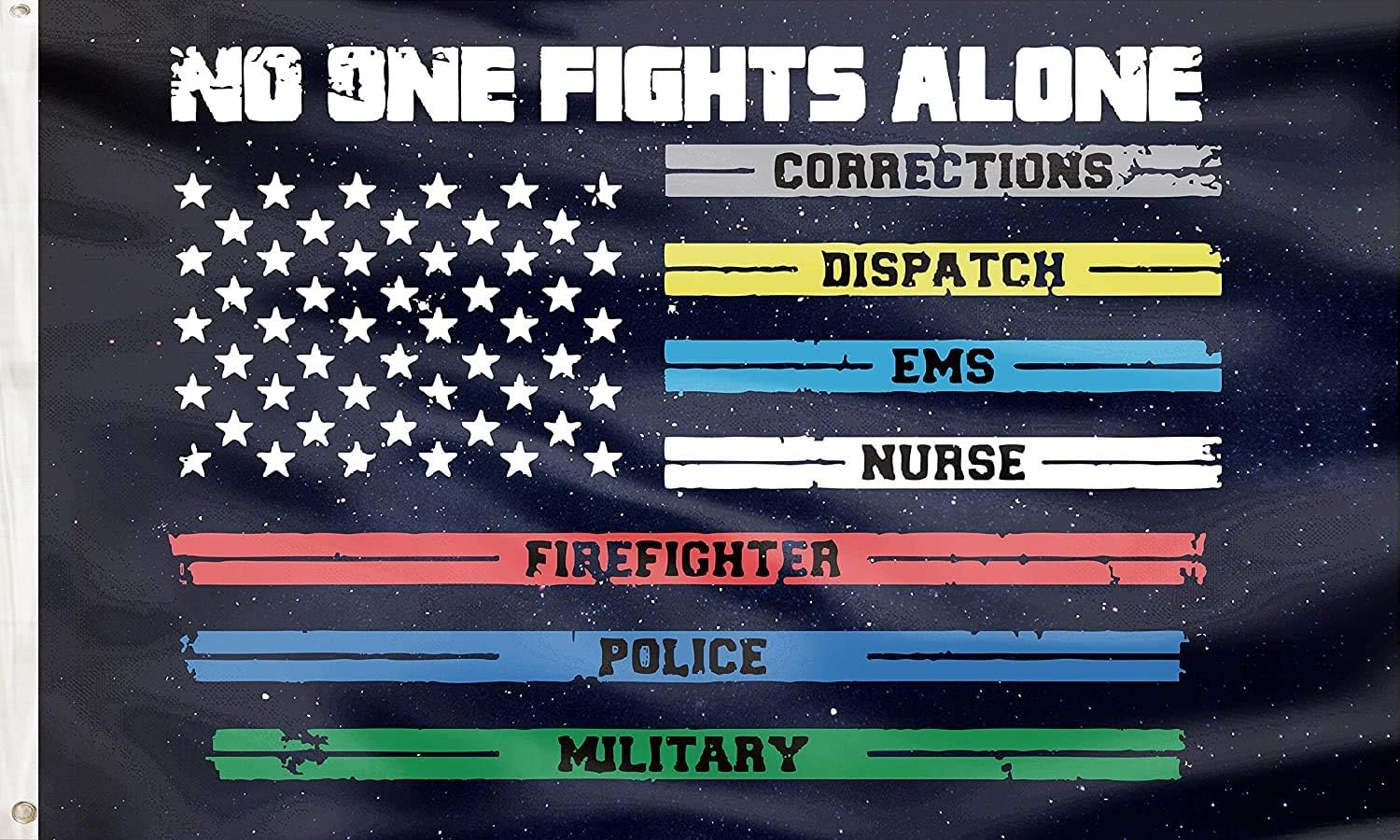 No One Fights Alone First Responders Flag Multi Line US