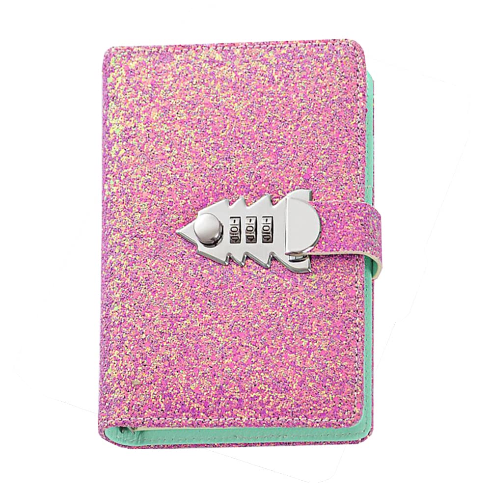 Supertool A6 Notebook Refillable PU Leather Journal Notebook with Code Closure, Pen Holder and Card Slots (Glitter Pink)
