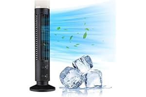 MGANEL Tower Fan, Quiet Cooling Air Conditioner, Mini Desk Table Fan Bladeless Fan with 2 Speeds, Mini Personal Small Bladeless Fan Cooling Fan for Bedroom and Home Office (Black)
