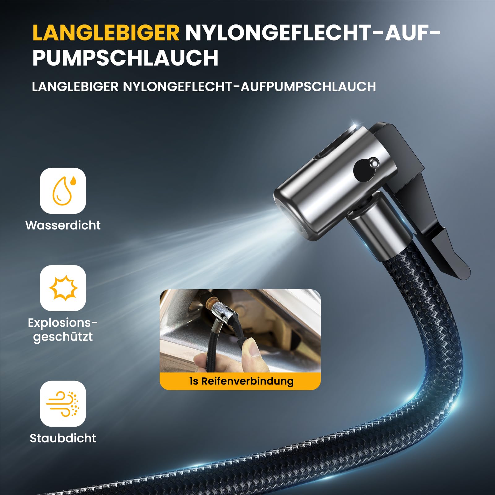 Ipflin Elektrische Auto Luftpumpe Akku Fahrradpumpe - Tragbare Luftpumpe Fahrrad 150PSI - 22L/min Akku Kompressor mit LED-Anzeige/Licht - 4 Voreingestellte Modi für Auto/Fahrrad/Motorrad/Ball 8