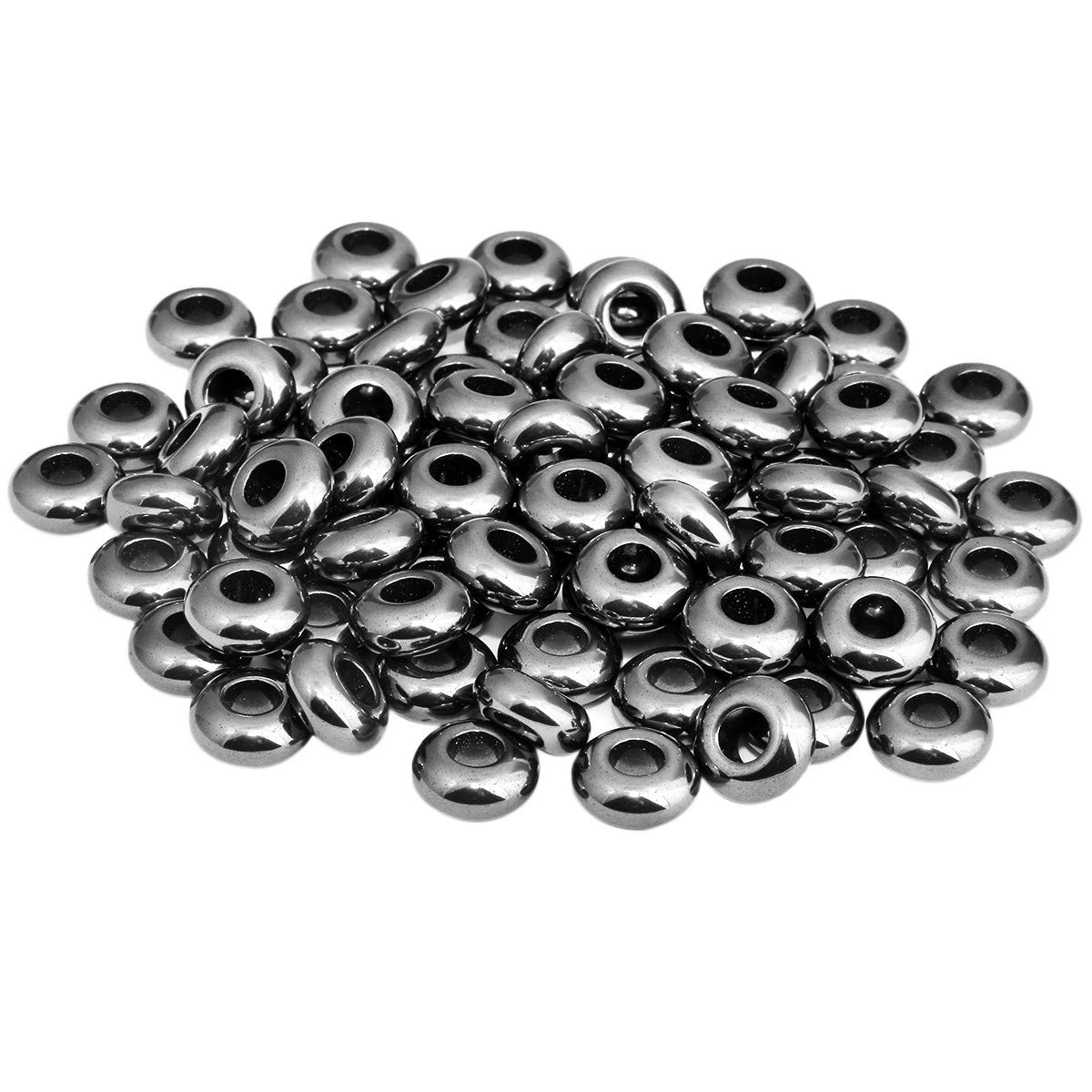 KYEYGWO Hematite Large Hole Polished Stone Loose Beads for Jewelry Making, Rondelle Gemstone Beads for European Charm Bracelet, Pack of 20