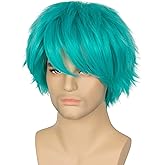 Miss U Hair Teal Wig With Bangs Short Blue Straight Layered Anime Cosplay Wig Men Women