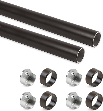 Emuca Wardrobe Round Hanging Rail Kit Ø28mm 750mm Moka Aluminium Zamak Pack of 2