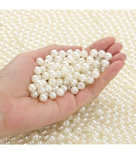 1480 Perle per Bigiotteria Beige, Diametro 4,6,8,10 mm Perle d'arte Rotonde Finte Perline con Foro per la Creazione di Gioielli, Collane, Bracciali, Gioielli Fai da te