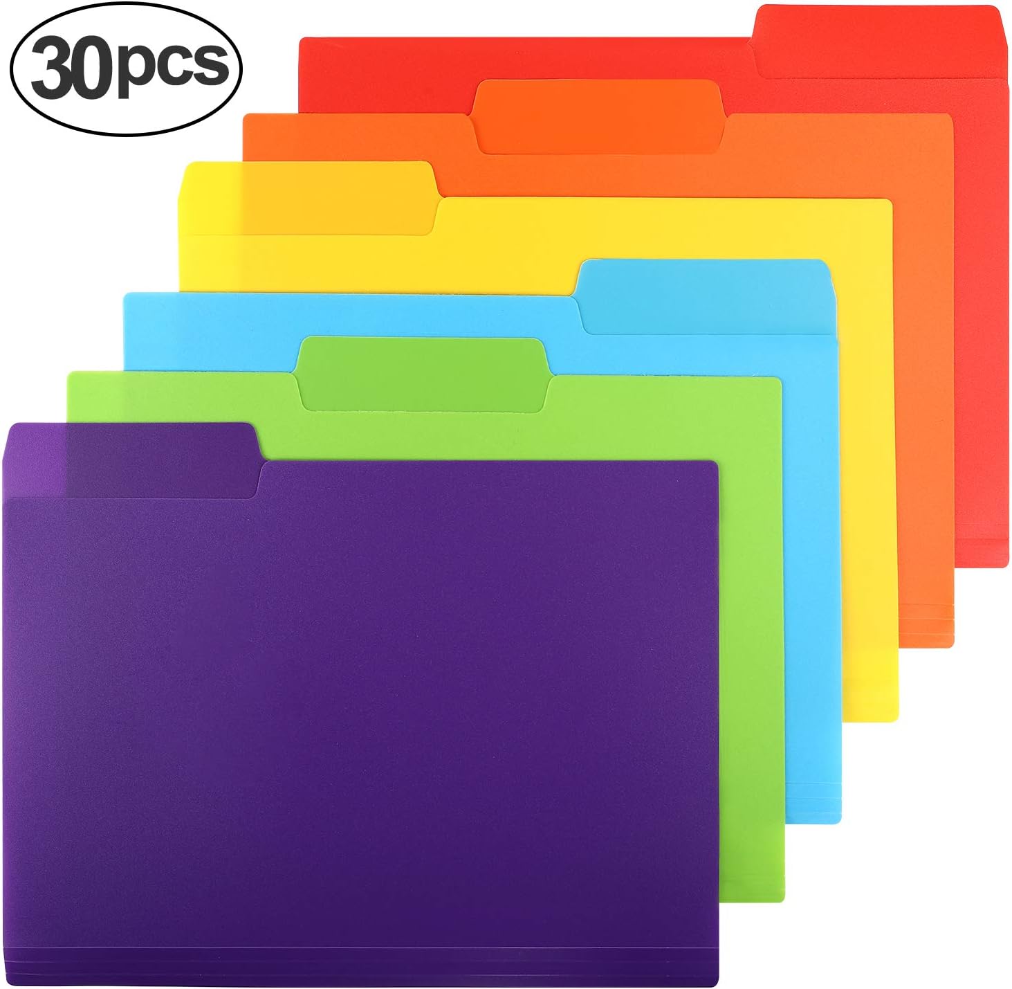 EOOUT 1/3-Cut Tabs, 30pcs Plastic Colored File Folder, Letter Size File Jacket, 6 Assorted Colors with Erasable Category Labels : Office Products