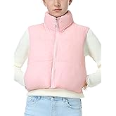 EXARUS Girls Puffer Vest Cropped Puffy Teen Water Resistant Pockets Lightweight Sleeveless Outerwear Bubble Kids 6-14Y