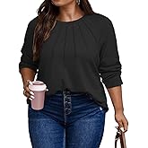 ForHailey Women's Plus Size Shirts Long Sleeve Dressy Casual Tops Blouses Fashion Pleated Tunics