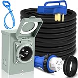 PAULINN Generator Cord 50 Amp 25FT & Power Inlet Box, NEMA 14-50P/SS2-50R Twist Lock Extension Cord with NEMA SS2-50P Generator Inlet, ETL Listed, Weatherproof, Emergency Power Combo Kit