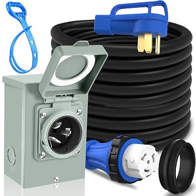 PAULINN Generator Cord 50 Amp 25FT & Power Inlet Box, NEMA 14-50P/SS2-50R Twist Lock Extension Cord with NEMA SS2-50P Generator Inlet, ETL Listed, Weatherproof, Emergency Power Combo Kit