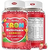 Iron Supplement Gummies for Kids with Multivitamin, Calcium, Zinc, Folate - Kids Iron Gummies Support Immune, Blood Builder, Iron Deficiency, Anemia & Energy - Vegan, Strawberry 60 Count