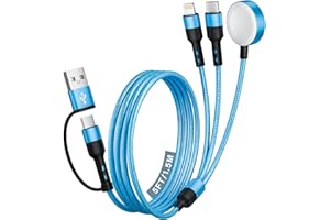 JOGRYTECE Stocking Stuffers, 3 in 2 USB A/C Cable to iPhone 17 Charger/Apple Watch Charger/Lightning, Braided Multi Charging Cable Cord, RV Camping Essentials, Designed for iWatch Series & iPhone17-11/iPad-5FT